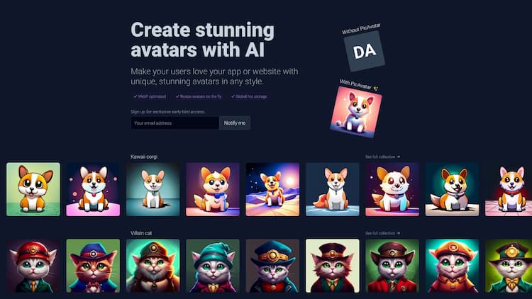 PicAvatar Create stunning avatars for your apps or websites in any style. Easily train custom models to generate avatars based on previous artwork or your own face. Avatars are stored in global hot storage and served via CDN so you can easily add them to your app.
