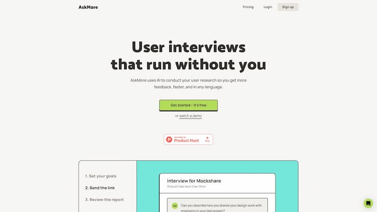 AskMore User interviews conducted by AI
