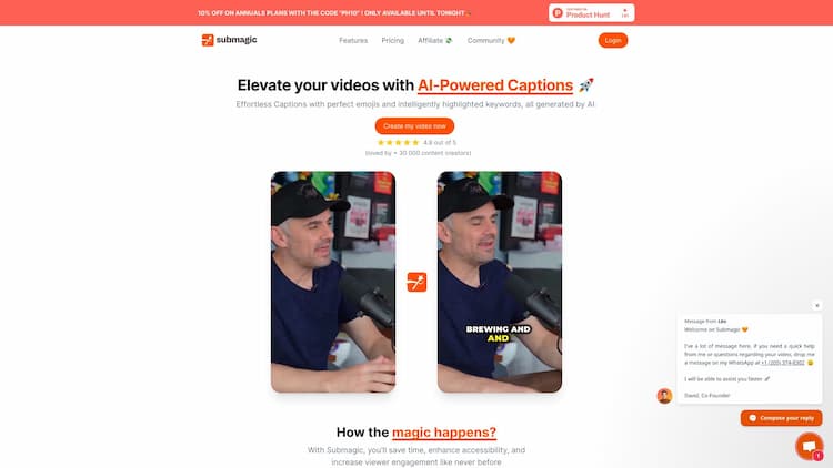 Submagic Submagic is an AI for content creators that generates amazing captions with emojis for short-form content in under 2 minutes. Create your captions and skyrocket your video engagement.