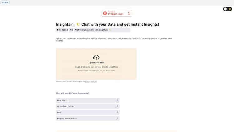 InsightJini Chat with your data and get Instant Insights using our AI powered tool. Upload your data, get automatic insights and chat with your data to get more.