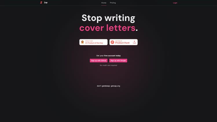 Zap AI Free, instant cover letters with AI. Customized and successful. 