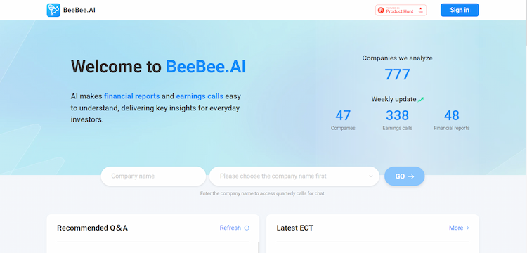 BeeBee AI This product description highlights that everyday investors can easily comprehend financial reports and earnings calls with the help of valuable insights provided.