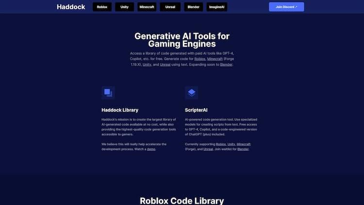 Haddock Haddock - Generative AI Tools for Gaming Engines | Search AI-Generated Code for free from GPT-4, Copilot, etc.