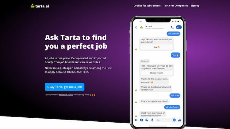 Tarta AI Ask Tarta to find you a perfect job