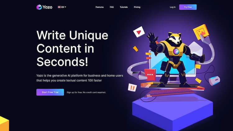 Yazo Yazo is the best tool for creating engaging and high-quality content effortlessly. Create articles, blog posts, emails, and marketing copies in seconds.