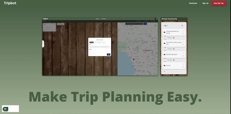 Tripbot An AI-powered travel planner designed specifically for you, providing personalized recommendations and assistance for your travel needs.