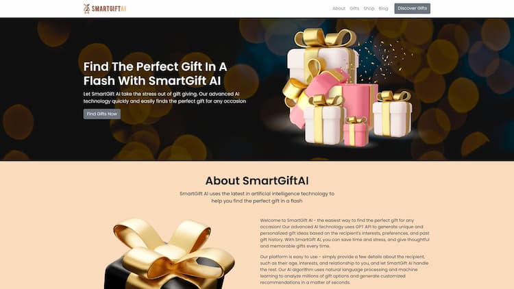 Smart Gift AI Smart Gift AI is an AI-powered gift finder that offers personalized recommendations to help you discover unique gift ideas for friends and family.