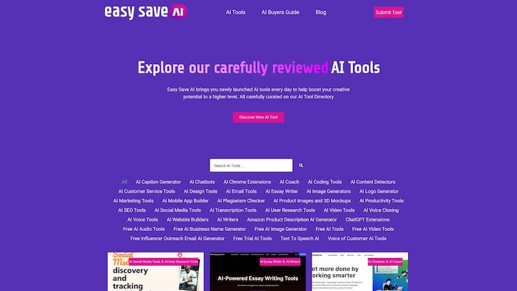 Easy Save AI Easy Save AI brings you newly launched AI tools every day to help boost your creative potential. All tools are carefully reviewed on our AI Tool Directory.