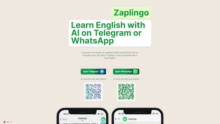 Zaplingo Learn a language by speaking it. Our 24/7 AI tutors help you learn languages like English, Spanish, and more through real phone calls. Affordable, fun, and dynamic!