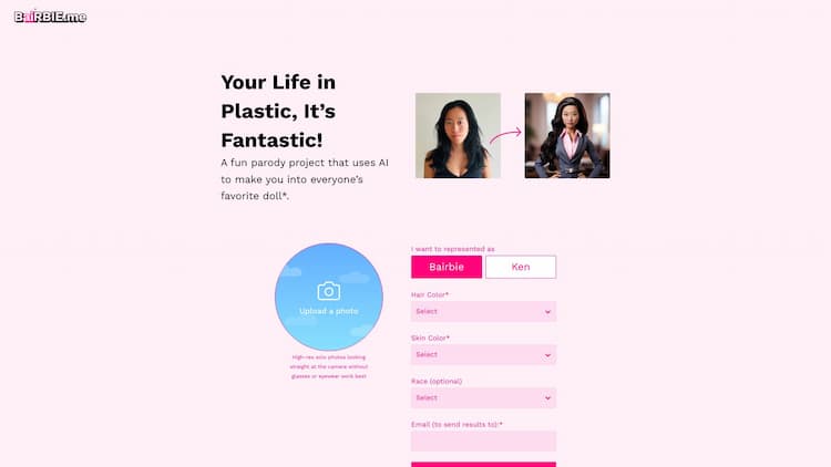 Turn photo into barbie doll Your Life in Plastic, It’s Fantastic!
A fun parody project that uses AI to make you into everyone’s favorite doll.
