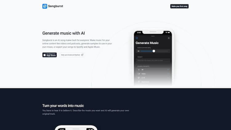 Songburst Turn your words into music. Make your own original songs, free to use in any content.