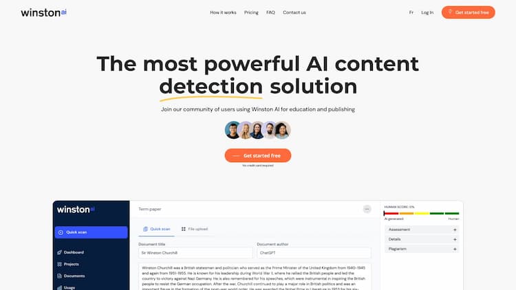 Winston AI Winston AI is the industry leading AI content detector and plagiarism checker for ChatGPT, GPT4, Bard and more.