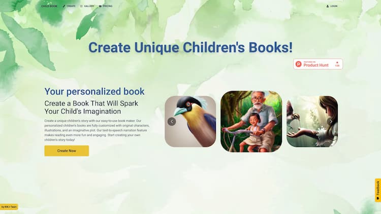 Childbook AI Create AI children's stories with personalized characters and unique illustrations. The prettiest and most consistent AI generated children's books.