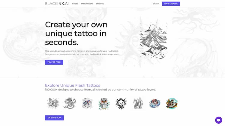 BlackInk AI Generate awesome and unique flash tattoo ideas in seconds. BlackInk is an AI-powered tattoo designer that helps tattoo lovers find their unique tats.