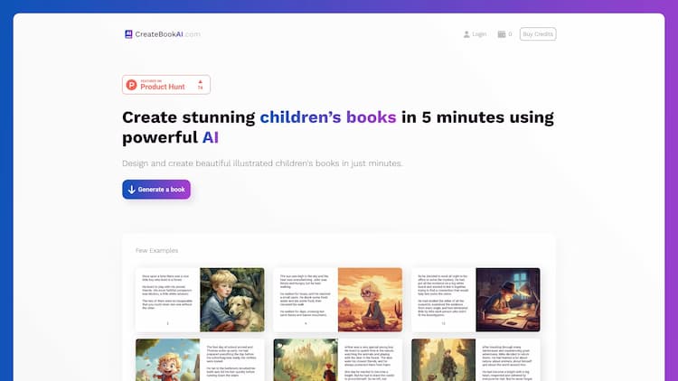CreateBookAI Create stunning children’s books in 5 minutes using powerful AI