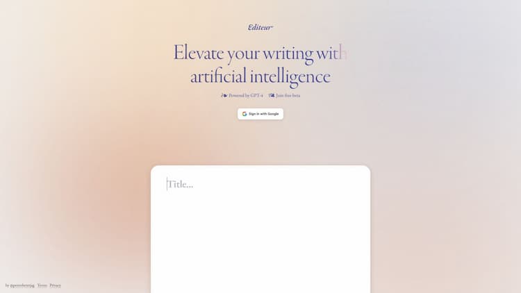 Editeur.ai Elevate your writing with artificial intelligence. Join beta now.