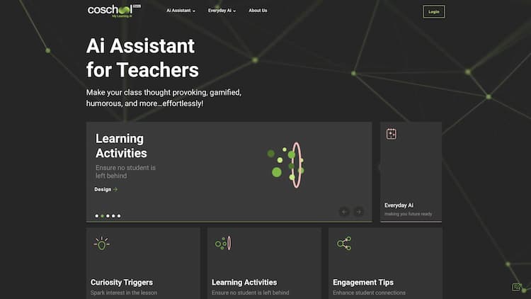 coschool coschool - World’s smartest AI Assistant for Teachers Teachers can craft lesson plans that suit their teaching style, create inclusive learning activities, and spark curiosity, making the classroom a fun place to learn.