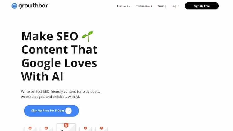 Growthbar Generate impeccable SEO-optimized content for blog posts, website pages, and articles using the power of artificial intelligence.