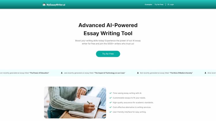 MyEssayWriterAI Boost your essay writing game with our AI Essay Writer. Start generating essays today! Free Essay Writing Tools - No Signup Required.