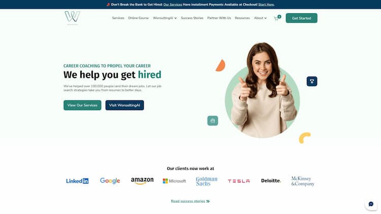 WonsultingAI Get hired! We specialize in helping job seekers from non-traditional backgrounds find jobs they love! From free resources to paid 1-on-1 coaching, level up with Wonsulting.