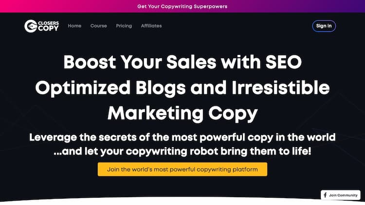 Closers Copy Enhance your sales by utilizing SEO optimized blog posts and irresistible marketing content. Discover the tactics used in the most influential copy and watch as your copywriting robot brings them to reality! Merely follow these guidelines to rephrase the brief product description.