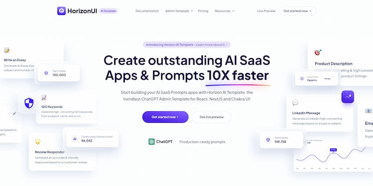 Horizon AI Template Develop exceptional AI software-as-a-service applications and generate prompts at a significantly accelerated pace, ten times faster.
