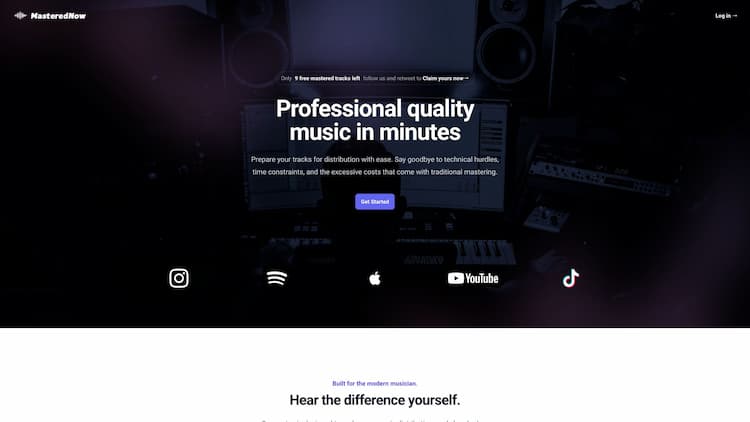 MasteredNow Instantly optimize your music for TikTok, Spotify, Instagram, Youtube + many more. Only with our private mastering toolkit.