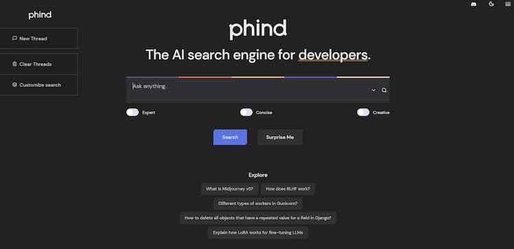 Phind A search engine designed specifically for developers, utilizing artificial intelligence technology.