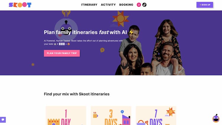 Skoot Family-friendly AI travel and activity planning.