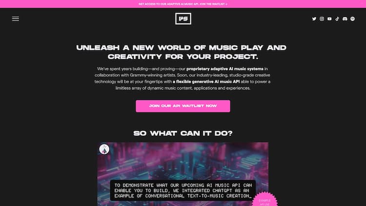 WarpSound AI Music API WarpSound unleashes new forms of limitless music play and creativity using 
cutting-edge generative AI music technologies.