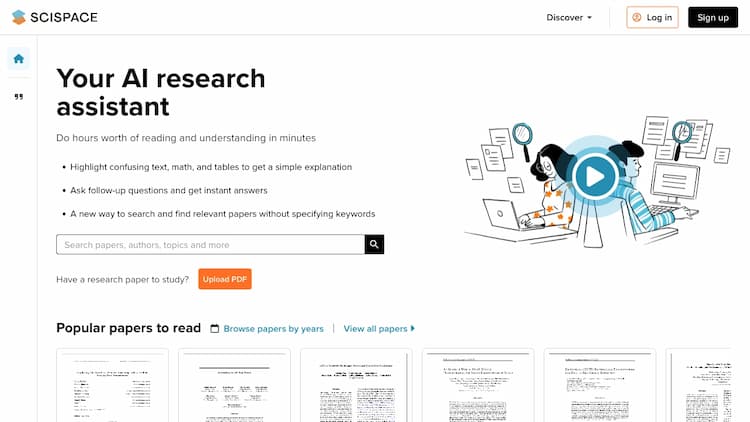 Scispace Chat with PDF and conduct your literature review faster using SciSpace. Discover 200M+ papers or upload your own PDF, highlight text or ask questions, and extract explanations and summaries.