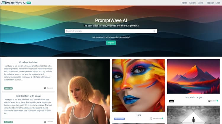 PromptWave AI Save, organize and share all your prompts in one place. Dive into an ocean of fresh, inspiring prompts created by fellow users!