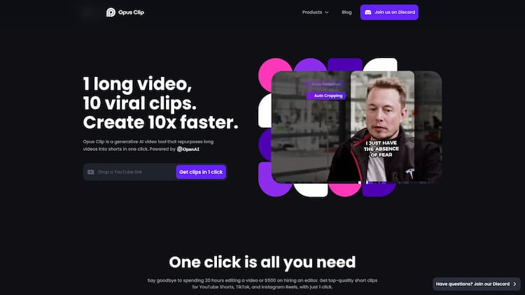Opus Clip AI Opus Clip turns long videos into high-quality viral clips for you to share on TikTok, YouTube Shorts, and Reels to increase social media reach.