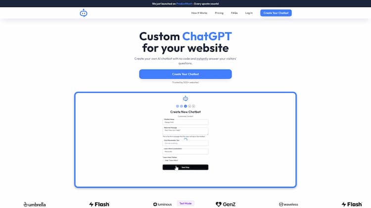 ChatFlow ChatGPT for any website. Instantly answer visitors’ questions with your trained AI chatbot.