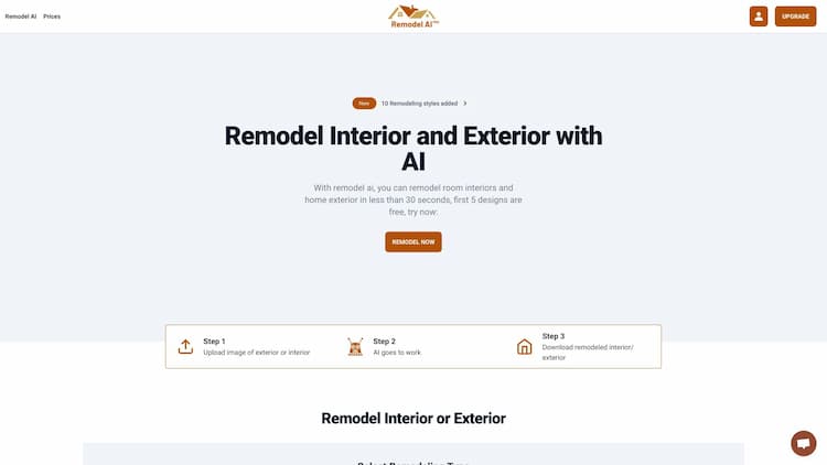 Remodel AI With Remodel AI, you can experiment with different styles, colors and materials on interior and exterior of your house. Remodel Exterior & Interior with AI