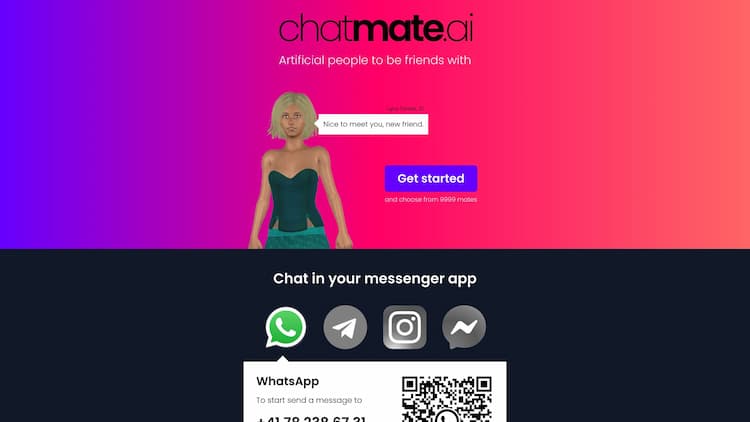 Chatmate AI Revolutionize relationships with machines instead of just humans. Chatmates are artifical intelligent persons with simulated lifes and emotions you can chat with and become friends.