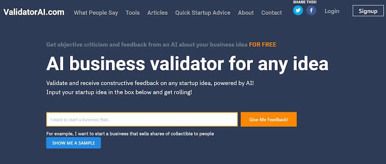 Validator AI Get feedback to validate & improve startup ideas