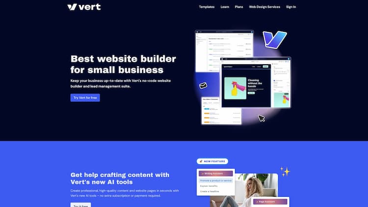 Vert Discover Vert, the no-code website builder that empowers you to create stunning websites without any coding knowledge. Build a professional website, capture customer information, and schedule appointments or tasks effortlessly. Get started today and unlock the potential of your business!