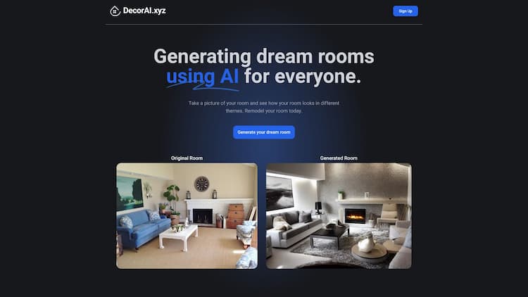 DecorAI.xyz Generate your dream room in seconds.