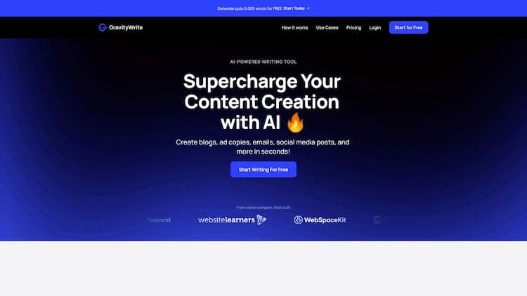 Gravity Write Use AI to create high-quality content for blogs, ads, emails, and social media in seconds. Boost your clicks, conversions, and sales with GravityWrite.