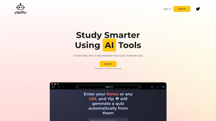 Yip Yippity: Your go-to platform for generating AI-driven questions. Convert any text into a quiz - from multiple choice to fill-in-the-blanks, effortlessly.