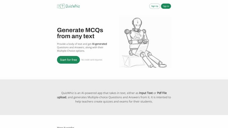 QuizWhiz Provide a body of text and get AI generated Questions and Answers, along with their Multiple-Choice options.