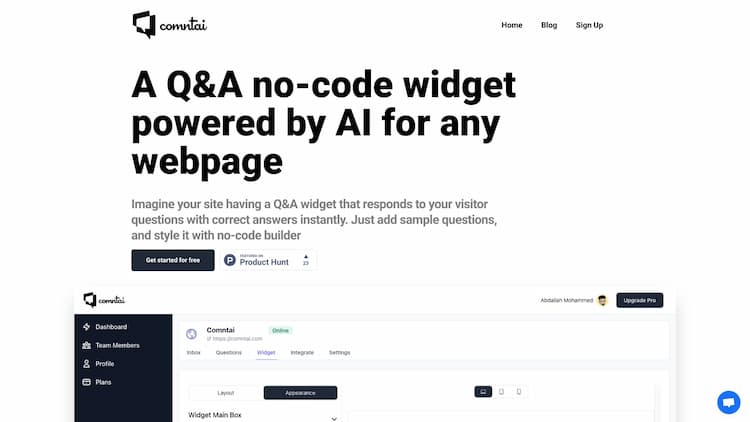 Comntai build an advanced question answering chatbots to your sites