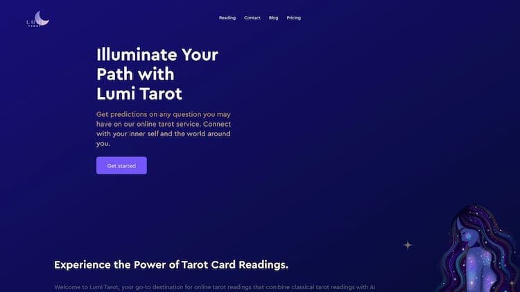 Lumi Tarot AI Tarot readings online. Get 3 free tarot readings, accurate, and personalized tarot insights based on your questions.