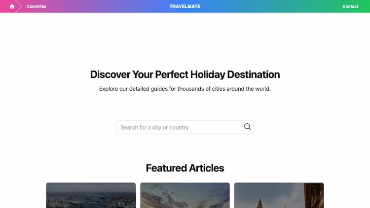 TravelMate AI generated guides for thousands of cities around the world. Users can discover their perfect holiday destination with the help of AI. Explore our detailed guides for thousands of cities around the world.