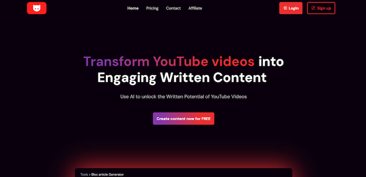 YT Copycat This product description highlights the ability to quickly transform YouTube videos into top-notch written content using artificial intelligence.