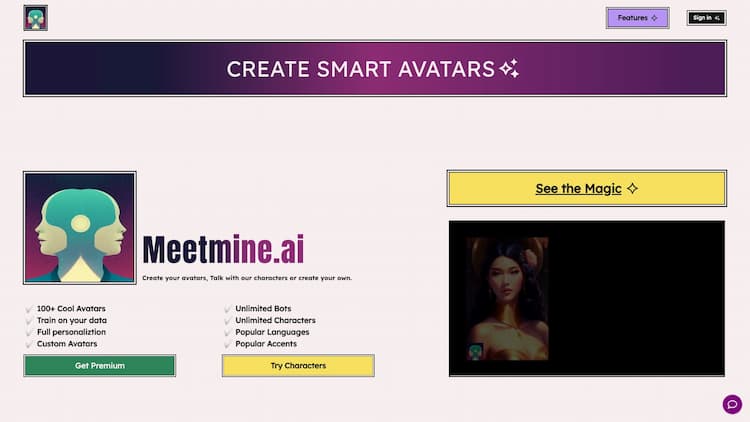 Meetmine Ai Create AI Characters with facial expressions and feelings in multiple languages. Train them however you want and then chat with your AI Characters