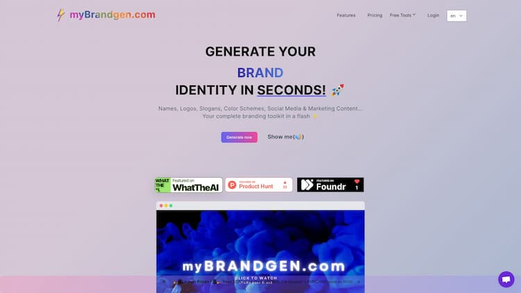 myBrandgen.com 🚀⚡ With myBrandgen.com, get your personalized brand names, logos, slogans, marketing content, business ideas and more generated in seconds. No more spending thousands of dollars and countless hours. Your branding kit delivered in seconds! ⚡🚀