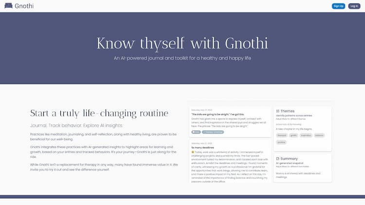 Gnothi Journal that uses AI to provide insights & resources