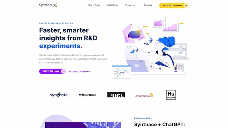 SynthaceGPT The Synthace Experiment Platform lets you design powerful experiments, run them in your lab, & gather automatically structured datasets. No code necessary.